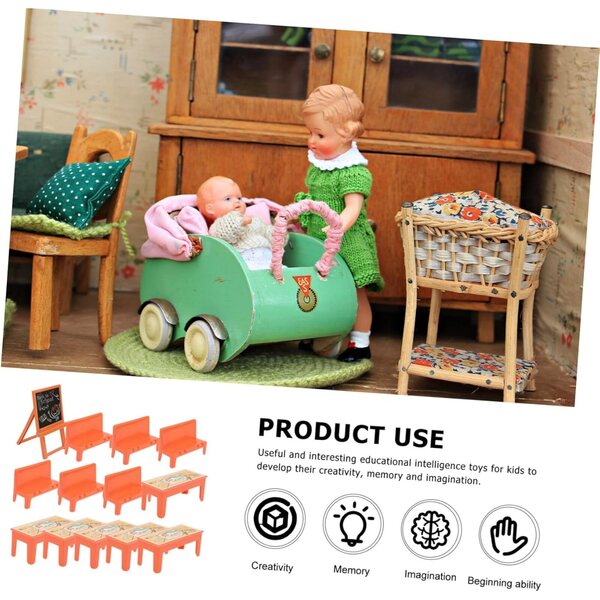 Set 13 Pezzi Mini Mobili Scuola con Tavolino, Sedie e Lavagna in Plastica Colorata