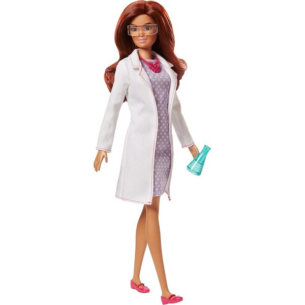 Wissenschaftliche Barbie mit professionellen Accessoires und trendigem Kleid für kreatives Spielen