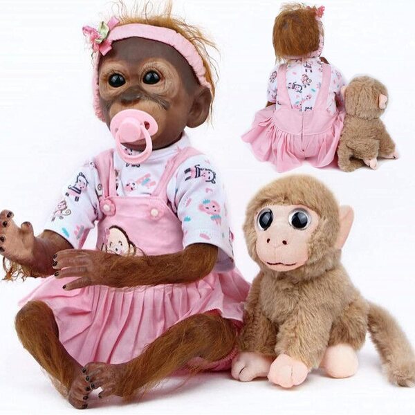 ZIYIUI Reborn Monkey Doll 52 cm. Weiches Silikon, lebensecht und weich für Babys
