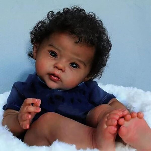 Lonian 50 cm große afroamerikanische Reborn-Puppe – weiches und realistisches Neugeborenes mit Zubehör
