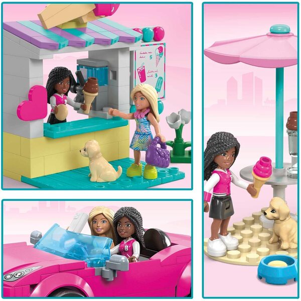 Mega Barbie Decapotable Rosa con Stand di Gelati e 225 Blocchi per Bambini dai 6 Anni