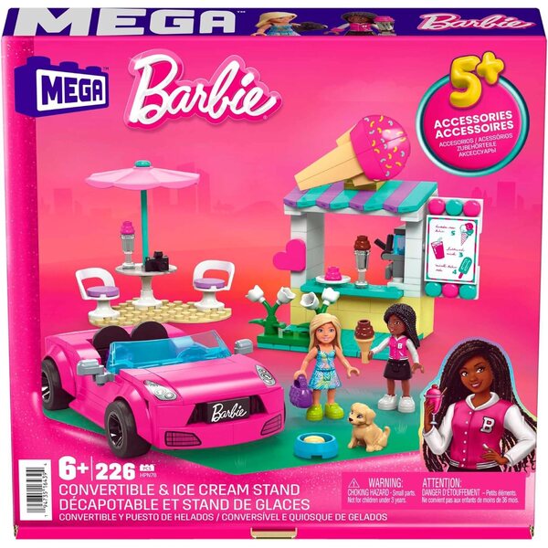 Mega Barbie Decapotable Rosa con Stand di Gelati e 225 Blocchi per Bambini dai 6 Anni