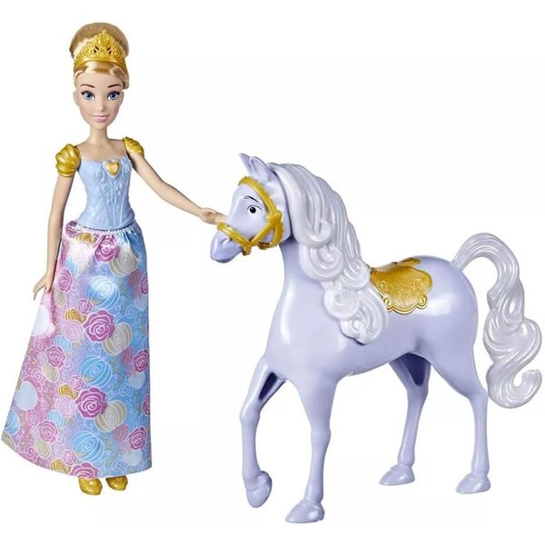 Disney F2631 Set Principessa Cenerentola con Cavallo, 2 Bambole Facili da Pulire