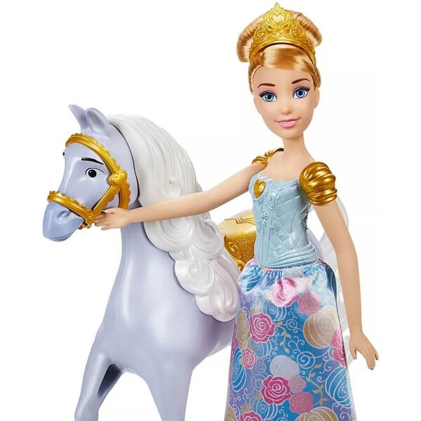 Disney F2631 Set Principessa Cenerentola con Cavallo, 2 Bambole Facili da Pulire