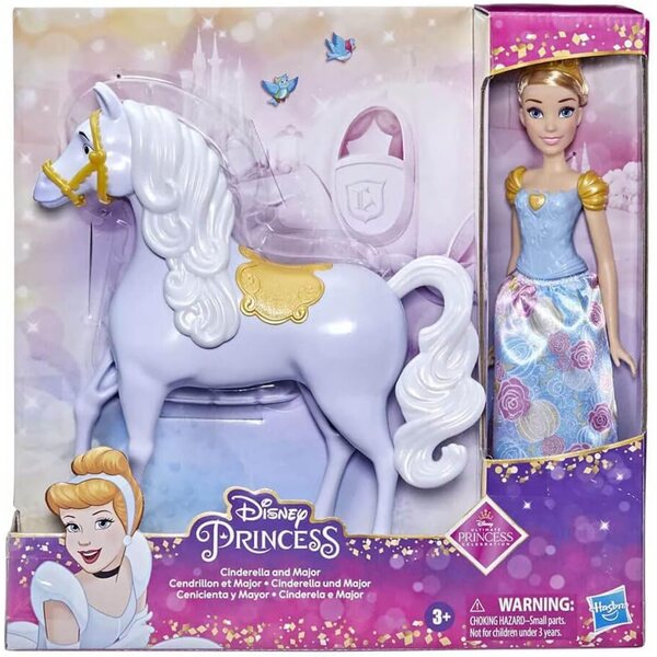 Disney F2631 Set Principessa Cenerentola con Cavallo, 2 Bambole Facili da Pulire