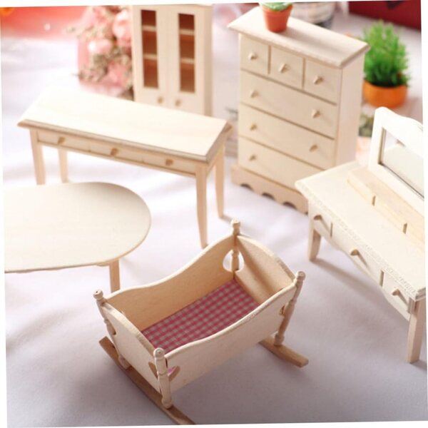Beaupretty Mini Culla in Legno per Casa delle Bambole - Mobili in Miniatura Creativi e Decorativi
