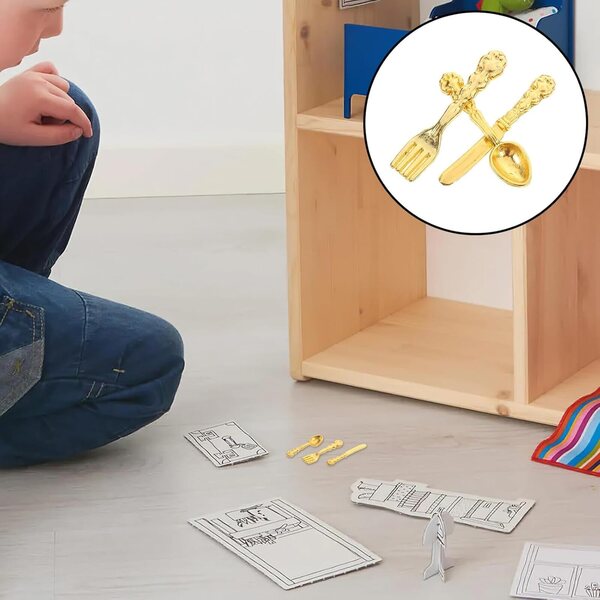 36-teiliges Besteckset aus goldener Legierung für Puppenhaus-Minigeschirrspielzeug