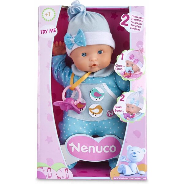Bambola Nenuco Neonato Blu con Funzioni Realistiche e Succhietto Morbido