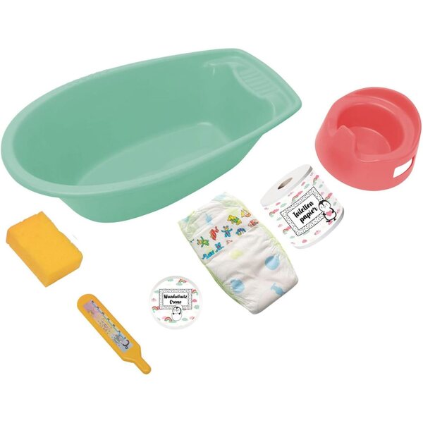 Heless 911 – Vasca da Bagno per Bambole con Accessori, Colore Menta, 7 Pezzi