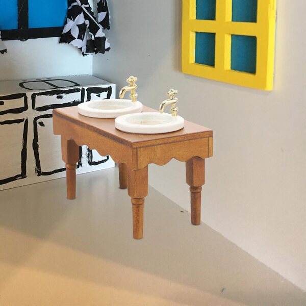 ORFOFE Lavandino Miniatura in Legno per Casa delle Bambole 1:12, Mobiletto Bagno Decorativo