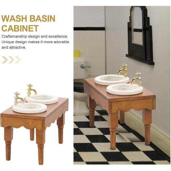 ORFOFE Lavandino Miniatura in Legno per Casa delle Bambole 1:12, Mobiletto Bagno Decorativo