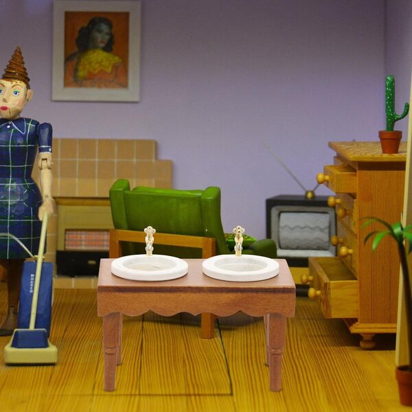 ORFOFE Lavandino Miniatura in Legno per Casa delle Bambole 1:12, Mobiletto Bagno Decorativo