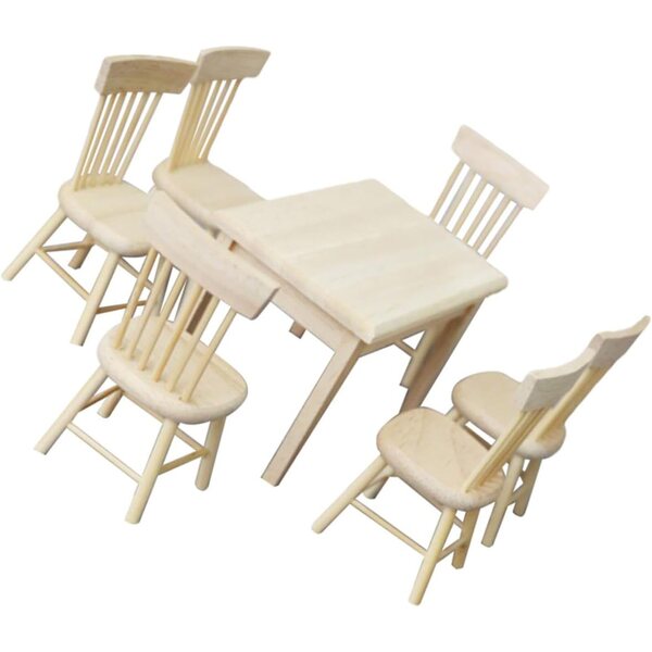 Set 12 Mini Mobili in Legno: Tavolo e 6 Sedie Miniatura per Casa delle Bambole 1:12