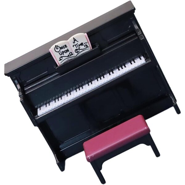 Alasum Mini Pianoforte Decorativo con Sgabello in Plastica Nera per Casa delle Bambole