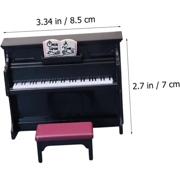 Alasum Mini Pianoforte Decorativo con Sgabello in Plastica Nera per Casa delle Bambole