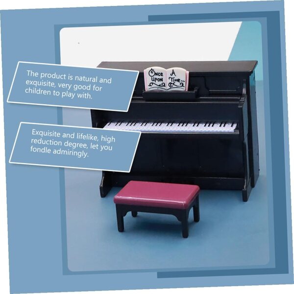 Alasum Mini Pianoforte Decorativo con Sgabello in Plastica Nera per Casa delle Bambole