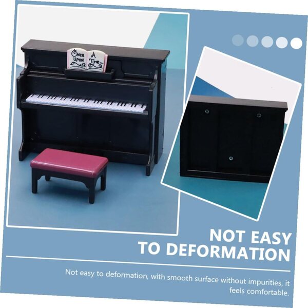 Alasum Mini Pianoforte Decorativo con Sgabello in Plastica Nera per Casa delle Bambole