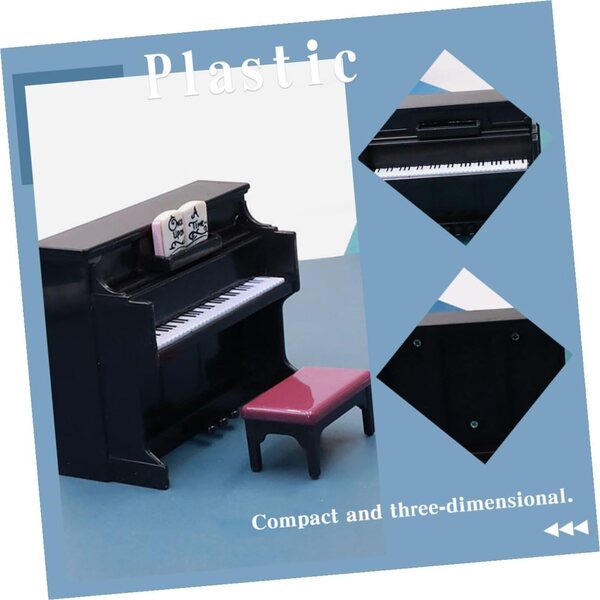 Alasum Mini Pianoforte Decorativo con Sgabello in Plastica Nera per Casa delle Bambole