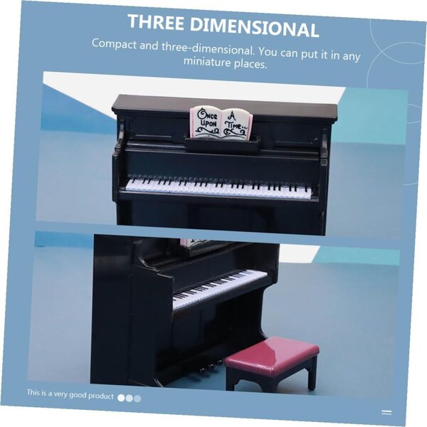 Alasum Mini Pianoforte Decorativo con Sgabello in Plastica Nera per Casa delle Bambole