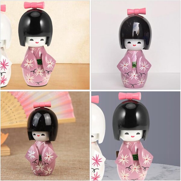 Kimono-Japonaise-Puppen aus stabilem Holz, 13,5 cm – elegante traditionelle Dekoration