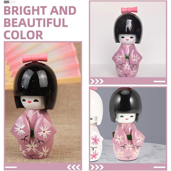 Kimono-Japonaise-Puppen aus stabilem Holz, 13,5 cm – elegante traditionelle Dekoration
