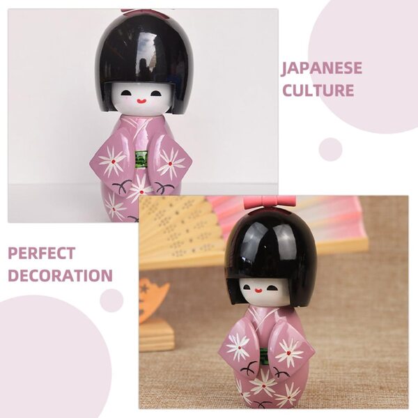 Kimono-Japonaise-Puppen aus stabilem Holz, 13,5 cm – elegante traditionelle Dekoration