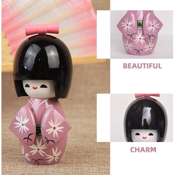 Kimono-Japonaise-Puppen aus stabilem Holz, 13,5 cm – elegante traditionelle Dekoration