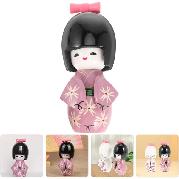 Kimono-Japonaise-Puppen aus stabilem Holz, 13,5 cm – elegante traditionelle Dekoration