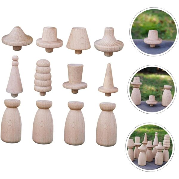 NUOBESTY Set di bambole con mollette in legno verniciabili fai-da-te - 4 bambole e 8 cappelli, decorazione creativa