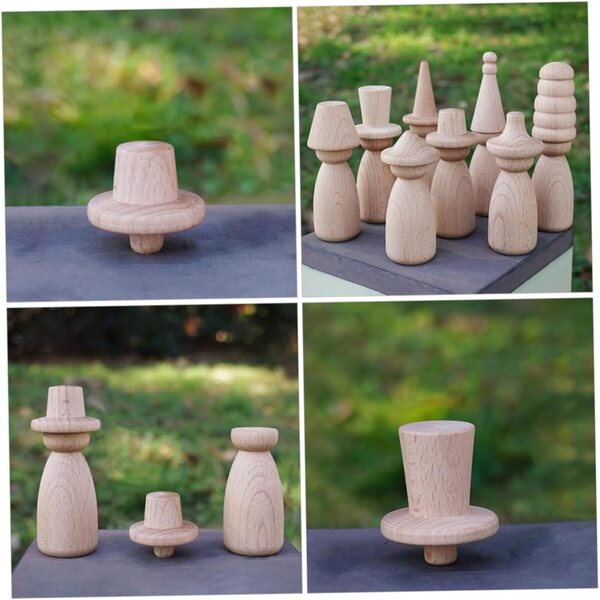 NUOBESTY Set di bambole con mollette in legno verniciabili fai-da-te - 4 bambole e 8 cappelli, decorazione creativa