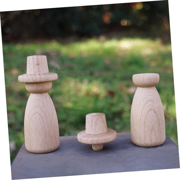 NUOBESTY Set di bambole con mollette in legno verniciabili fai-da-te - 4 bambole e 8 cappelli, decorazione creativa
