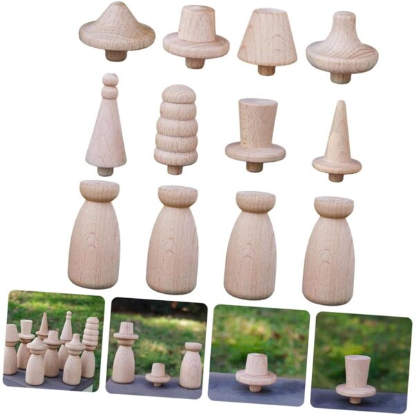 NUOBESTY Set di bambole con mollette in legno verniciabili fai-da-te - 4 bambole e 8 cappelli, decorazione creativa