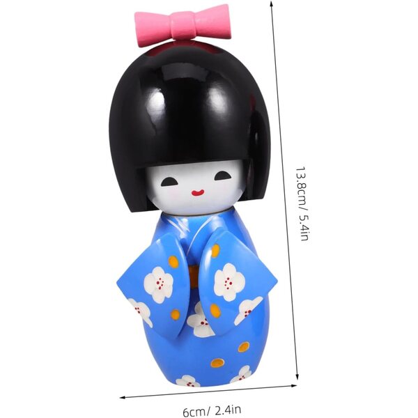 IMIKEYA Set 3 Statuette bambole Kimono Giapponese in Legno per Decorazione Scrivania