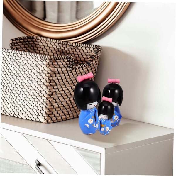 IMIKEYA Set 3 Statuette bambole Kimono Giapponese in Legno per Decorazione Scrivania