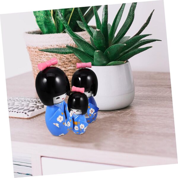 IMIKEYA Set 3 Statuette bambole Kimono Giapponese in Legno per Decorazione Scrivania