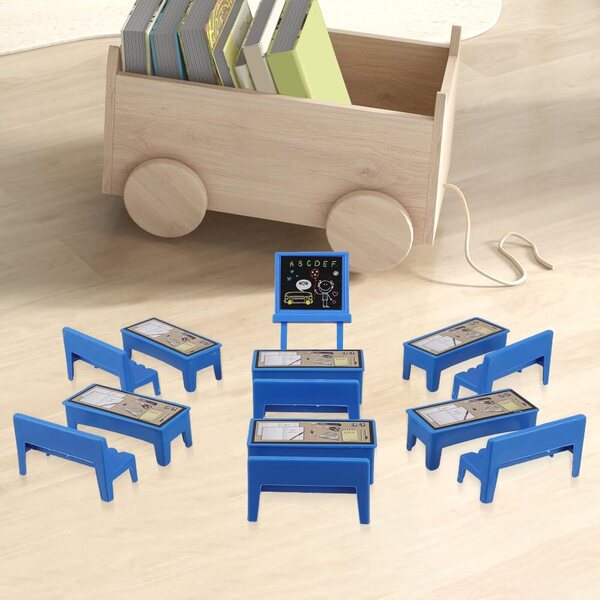 Set Mobili Mini Aula 13 Pezzi Plastica Sicura per Bambole Tavolo Sedia Lavagna