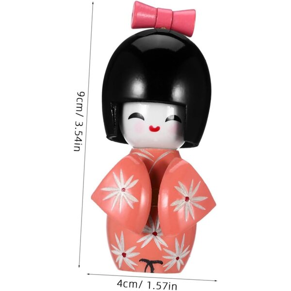 Amosfun Set mit 3 japanischen Kimono-Puppen aus Holz, rosa Dekoration für Schreibtisch und Tisch
