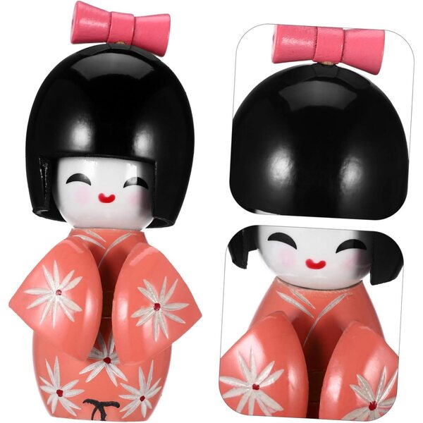 Amosfun Set mit 3 japanischen Kimono-Puppen aus Holz, rosa Dekoration für Schreibtisch und Tisch