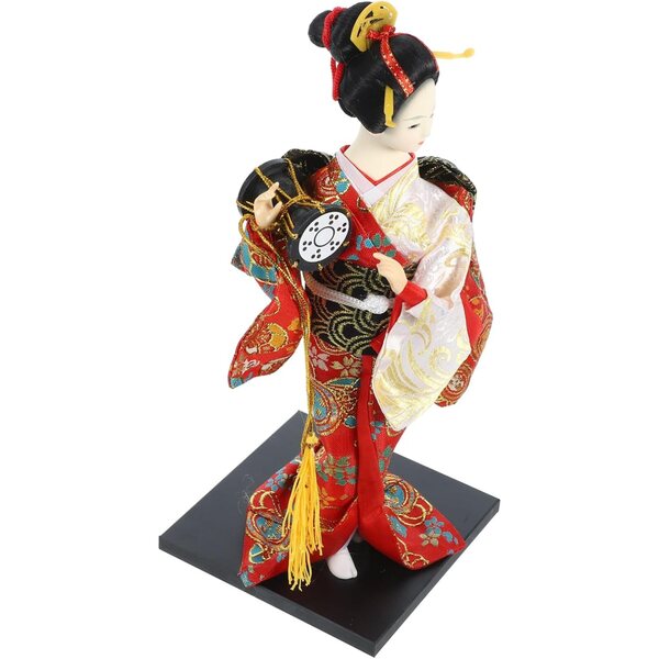 Set 2 Bambole Kimono Giapponesi in Tessuto e ABS per Decorazione Casa e Ristoranti