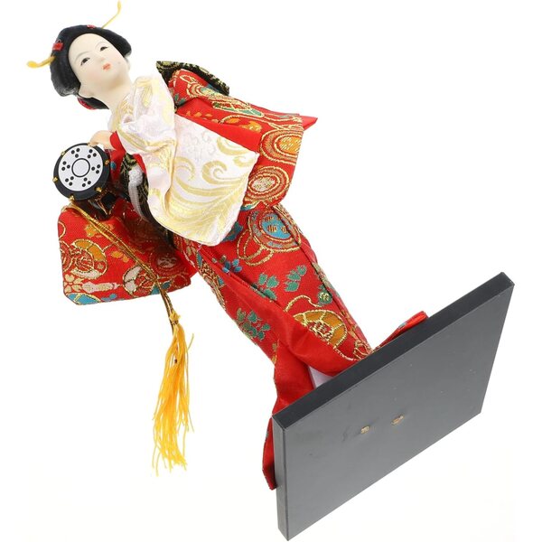 Set 2 Bambole Kimono Giapponesi in Tessuto e ABS per Decorazione Casa e Ristoranti