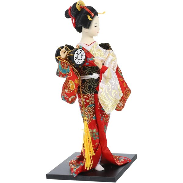 Set 2 Bambole Kimono Giapponesi in Tessuto e ABS per Decorazione Casa e Ristoranti