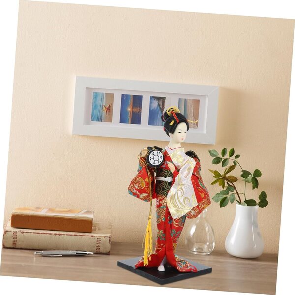 Set 2 Bambole Kimono Giapponesi in Tessuto e ABS per Decorazione Casa e Ristoranti