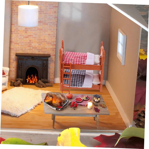Mini Letto a Castello per Casa delle Bambole con Cuscini e Trapunte Realistici SOPOTUTU