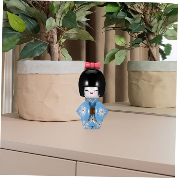 bambole Kimono in Legno Blu Cielo Decorazione Giapponese Elegante 9x4x3,5 cm