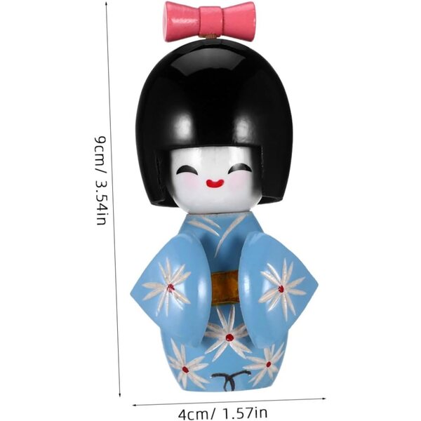 bambole Kimono in Legno Blu Cielo Decorazione Giapponese Elegante 9x4x3,5 cm