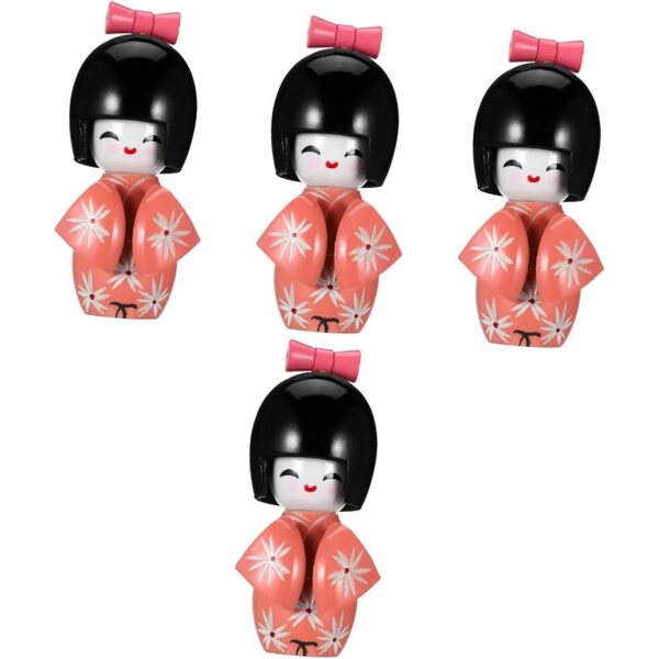 Set 4-teiliger japanischer Pupa-Kimono aus Holz, traditionelle Dekoration für Zuhause und Büro