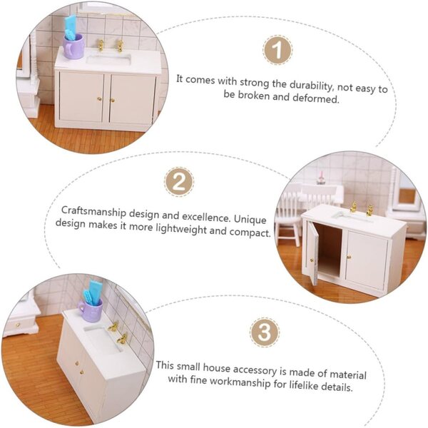 Mini Lavandino da Bagno in Legno 1:12 per Casa Bambole Miniatura GARVALON