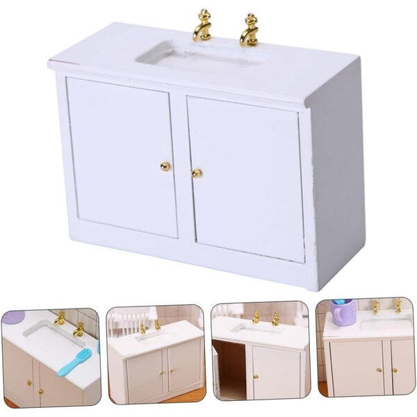 Mini Lavandino da Bagno in Legno 1:12 per Casa Bambole Miniatura GARVALON