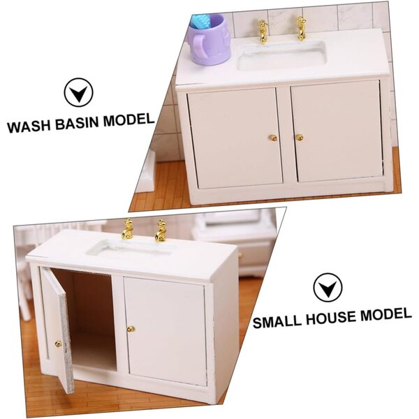 Mini Lavandino da Bagno in Legno 1:12 per Casa Bambole Miniatura GARVALON