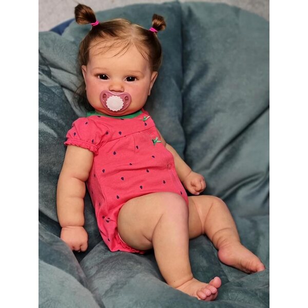 Realistisches wiedergeborenes Baby-Silikonspielzeug 60 cm mit Adern und langen Haaren – Anano